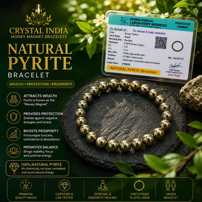 Natural Pyrite "Money Magnet" Bracelet – Certified Gemstone Bracelet for Wealth, Prosperity & Protection