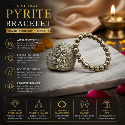 Natural Pyrite "Money Magnet" Bracelet – Certified Gemstone Bracelet for Wealth, Prosperity & Protection