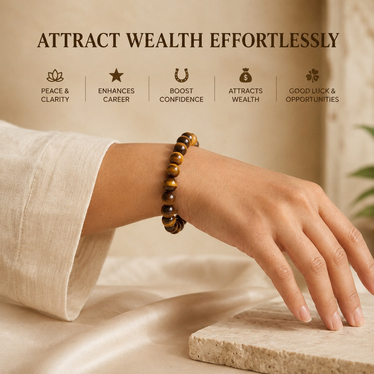 Premium Tiger Eye Bracelet | Natural Stone Beads | Confidence, Protection & Success