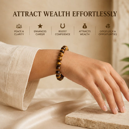 Premium Tiger Eye Bracelet | Natural Stone Beads | Confidence, Protection & Success